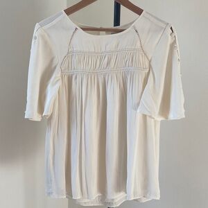 LOFT Cream Blouse with Pleated Accents